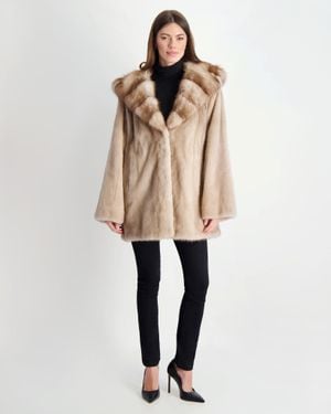 Gorski Mink Jacket With Stone Marten Hood Trim - Natural
