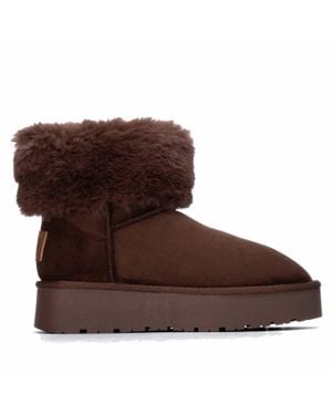 Xti Suede Platform Ankle Booties - Brown