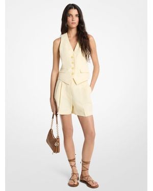 Michael Kors Mk Pleated Linen And Cotton Shorts - Natural
