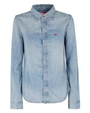 DIESEL Denim De Eazy Embroidered Logo Snap Buttons Denim Shirt - Blue