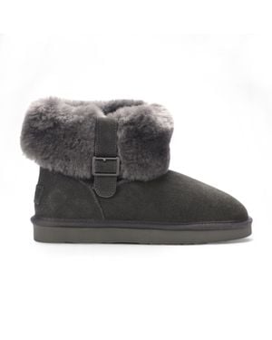 Infinity Leather Genuine Sheepskin Suede Ankle Bootie Winter Boots - Gray
