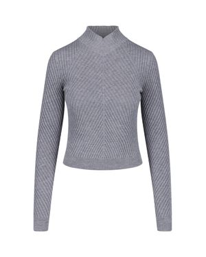 Victoria Beckham Fitted Ribbed Knit Sweater With Subtle V-Neckline - Blue