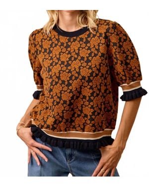 Bibi Textured Rose Knit Blouse - Brown