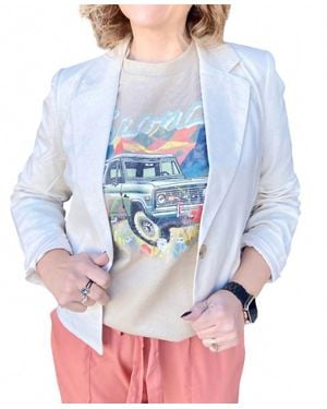 Be Cool Cropped Linen Blazer - Blue