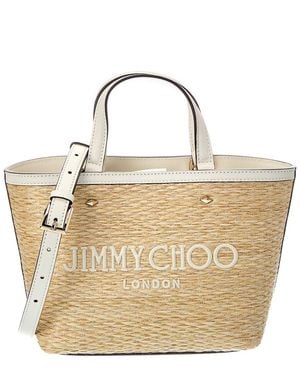 Jimmy Choo Marli Mini Lurex Raffia & Leather Tote - Natural