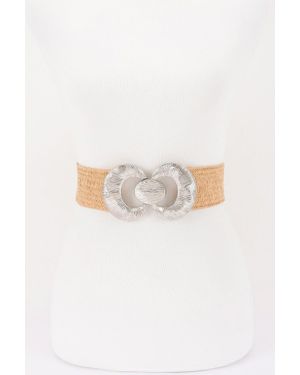 Fashnzfab Faux Straw Big Metal Buckle Elastic Belt - Multicolor