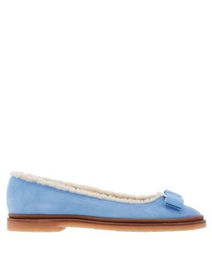 Ferragamo Ferragamo Varina Shearling-Lined Suede Ballet Flats, Size 7 C - Blue
