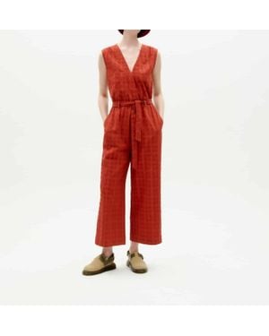 Thinking Mu Crossed V-Neckline Jumpsuit - Red