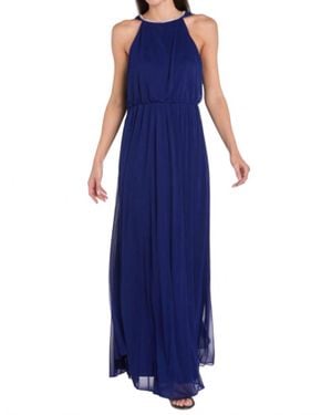 R & M Richards Rhinestone Capelet Long Evening Dress - Blue