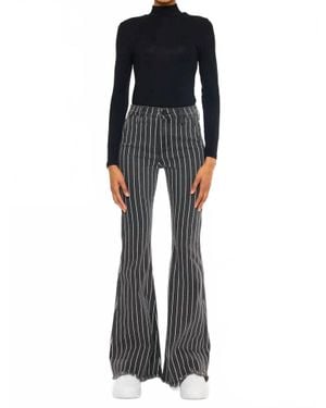 Kancan Stripe Pants With Frayed Hem - Black