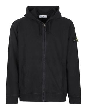 Stone Island Minimalist Hooded Full-Zip Cotton Sweatshirt - Black