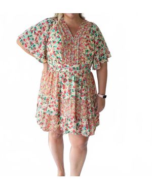 Gigio Smocked V Neck Mini Dress - Multicolor