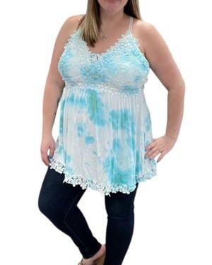 White Birch Lace Crochet Cloud Cami Top - Blue