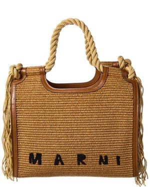 Marni Marcel Frayed Raffia & Leather Tote - Brown