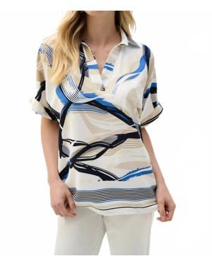 Joseph Ribkoff Abstract Print V-Neck Boxy Top - Blue
