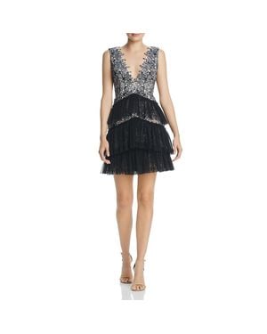 BCBGMAXAZRIA Eve Lace Tiered Party Dress - Black