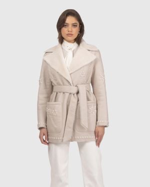 Gorski Merino Shearling Lamb Jacket With Embroidery, Belt - Natural