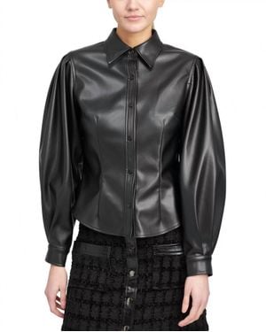 En Saison Faux Leather Button Front Shirt - Black