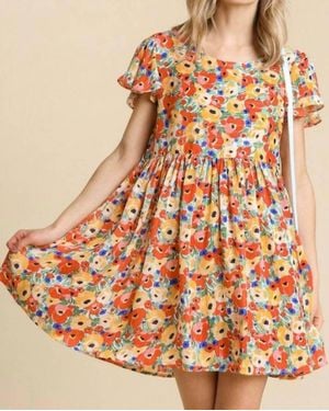 Umgee Floral Babydoll Dress - Orange