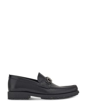 Ferragamo Smooth Leather Flat Shoes With Moccasin Toe Design - Black