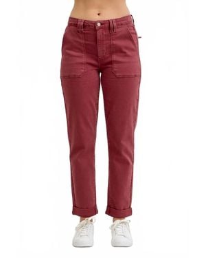 Judy Blue Aurora Weekender Garment Dyed Cuffed Jeans - Red