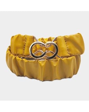 Fashnzfab Solid Pleated Faux Leather Scrunch Stretch Elastic Belt - Yellow