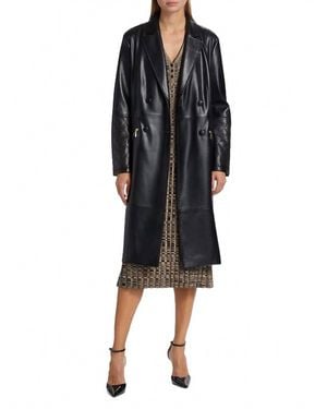 Tahari Dina Faux Leather Trench Coat - Black