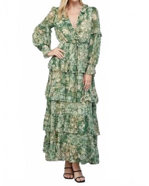 Fate Lurex Tiered Midi Dress - Green