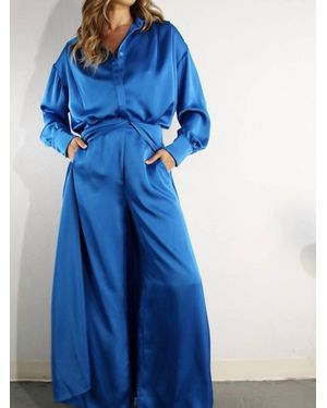 Mulla Satin Long Sleeve Top - Blue
