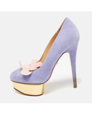 Charlotte Olympia Suede Dolly Platform Pumps - Blue