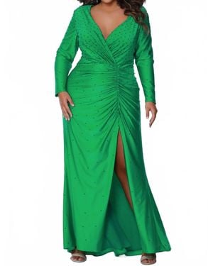 Sydney's Closet Long Sleeve Ruched Gown - Green