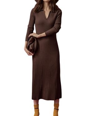 Lilla P Long Sleeve Rib Henley Midi Dress - Brown