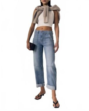 Le Jean Utility Soft Double Cuff Barrel Jeans - Blue