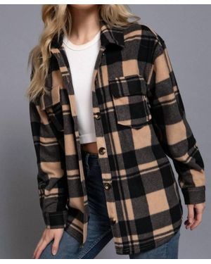 42Pops Check Printed Fleece Shacket - Black