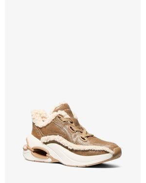 Michael Kors Toni Distressed Leather And Sherpa Sneaker - White