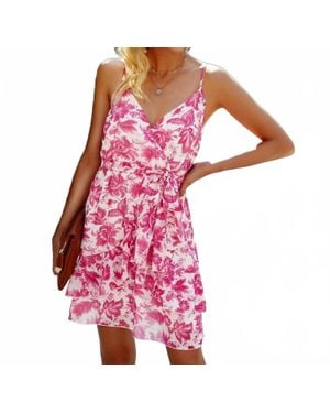 Supreme V Neck Ruffle Hem Cami Dress - Pink