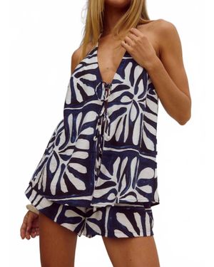 Runaway the Label Octavia V-Neck Sleeveless Top - Blue