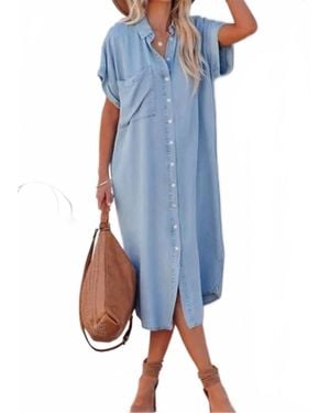 Dear Lover Morning Glory Shirt Midi Dress - Blue