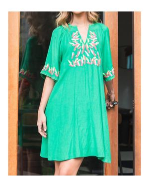 Jodifil V-Neck Embroidered Dress - Green