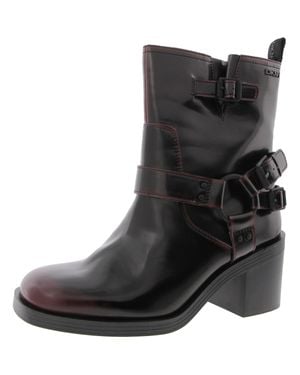 DKNY Nolan Harness Leather Motorcycle Boots - Black
