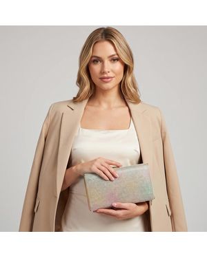 Fashnzfab Bling Rectangle Crossbody Evening Clutch Bag - Natural