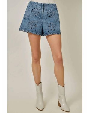 Mystree Scallop Hem Eyelet Shorts - Blue