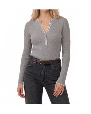 525 America Emmeline Rib Layered Henley Sweater - Gray