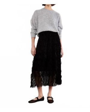 Apricot Wavy Tulle Midi Skirt - Black