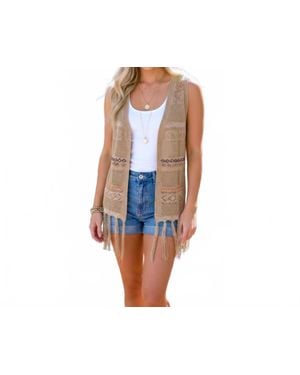 And The Why Boho Crochet Fringe Vest - Blue