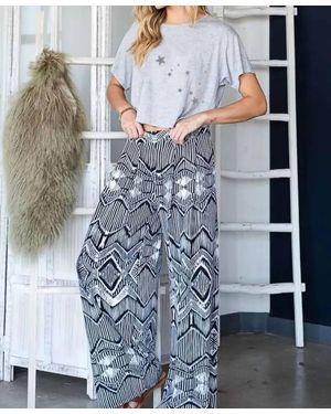 Jade By Jane Retro Print Wide Leg Pant - Blue