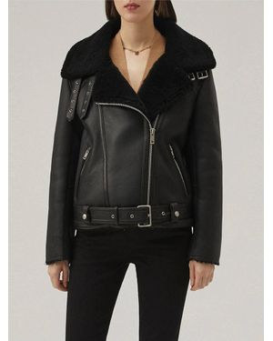 Edinburgh Knitwear Asymmetrical Shearling Leather Jacket - Black