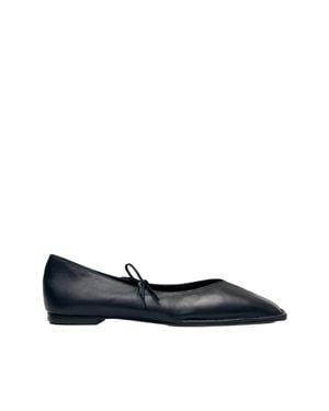 Alohas V-Cut Leather Ballerine With Adjustable Bows - Blue
