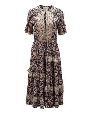 Sea Floral Printed Cotton Midi Dress - Multicolor