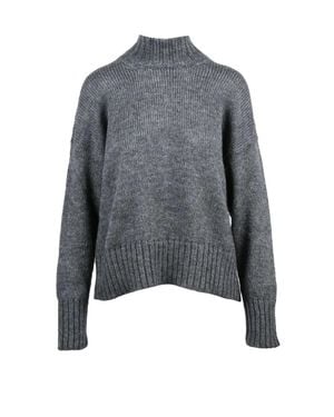 Alpha Studio Mock Neck Knit Sweater With Ribbed Texture And Relaxed Fit - Gray